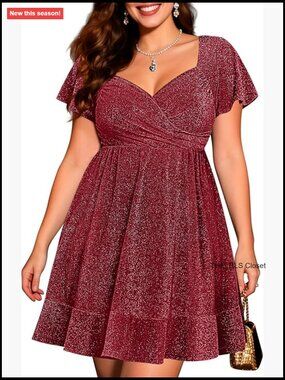 Sparkly Polyester Spandex Cocktail Dress V Neck Short Sleeve Wrap